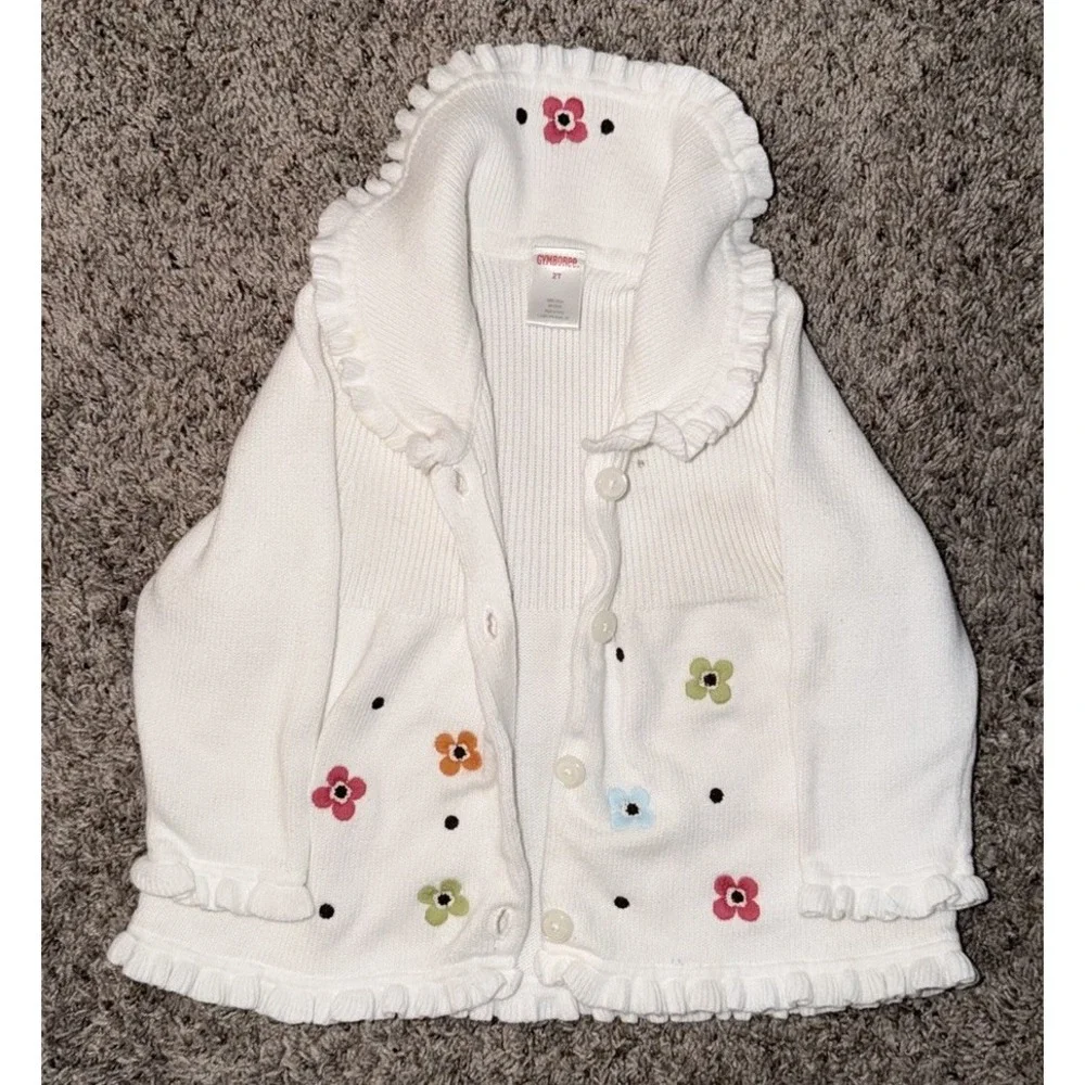 Gymboree Fall For Autumn Embroidered Flower Sweater‎ White Girls 2T